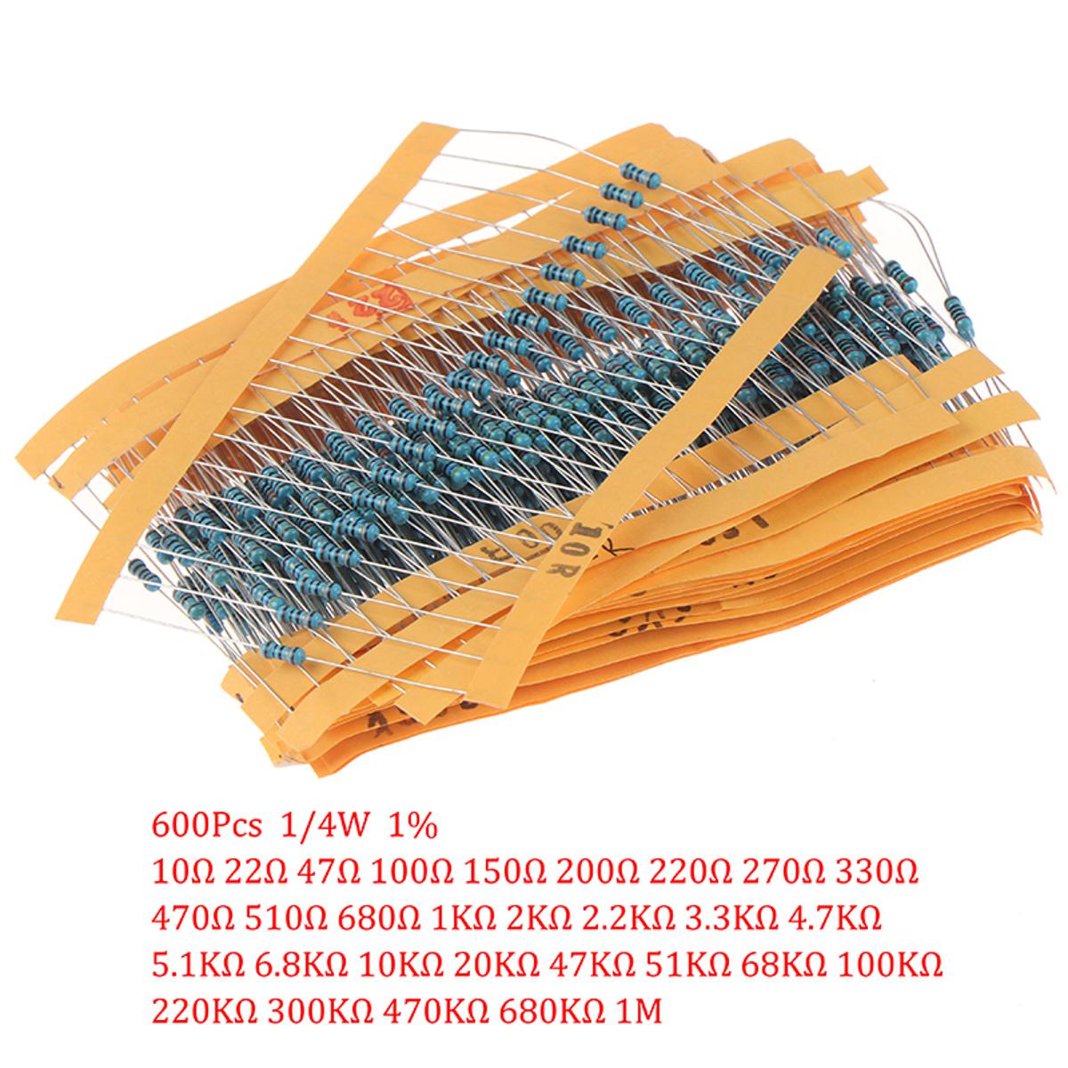 600Pcs 30 Kinds Value Metal Film Resistor pack 1/4W 1% Resistor Assorted Kit Set Encounter
