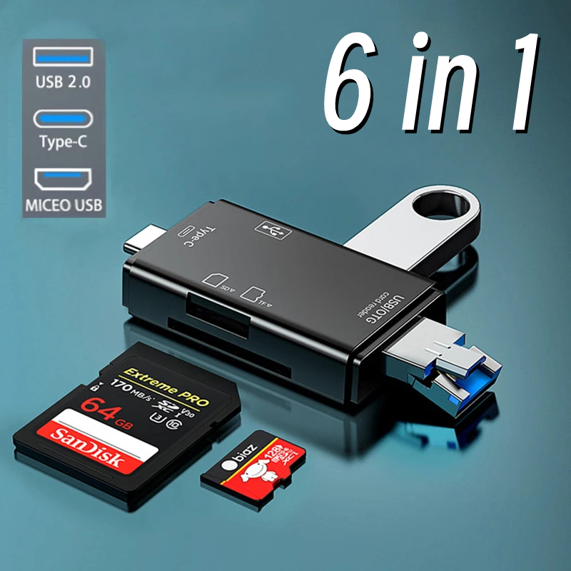6in1 OTG Reader Flash Drive Smart SD Memory Card Reader Type-C Cardreader Fast USB Type C Adapter USB2.0 Micro TF Card Adapter. 