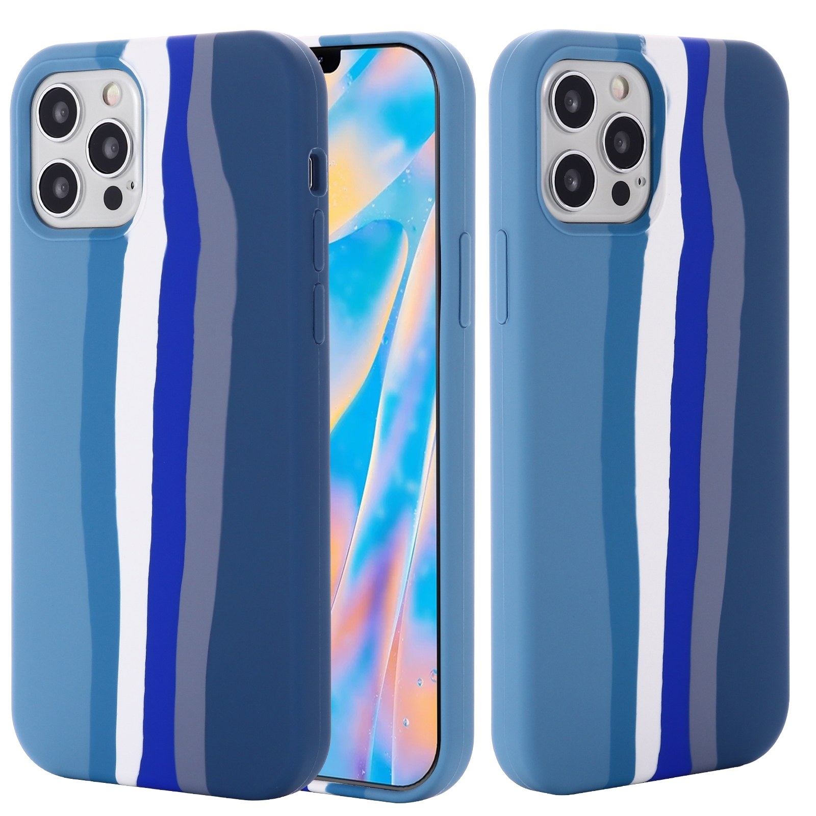 (New)For iPhone 12 / 12 Pro Rainbow Liquid Silicone Shockproof Full Coverage Protective Case