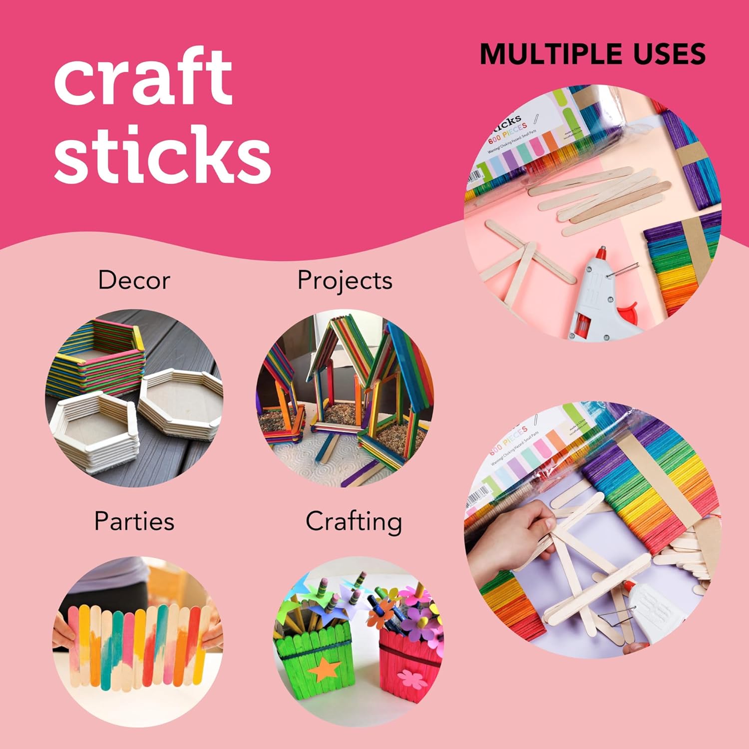 Colorations (100 pcs) Regular Colored Wood Craft Sticks Popsicle Sticks 4.5" inch Colored Popsicle Sticks for Crafts (5 Colors) Large Colorful Wood Craft Sticks for DIY Decor & Ice Cream. Bulk Wide & Jumbo Wooden Craft Popsicle Sticks for Kids. 