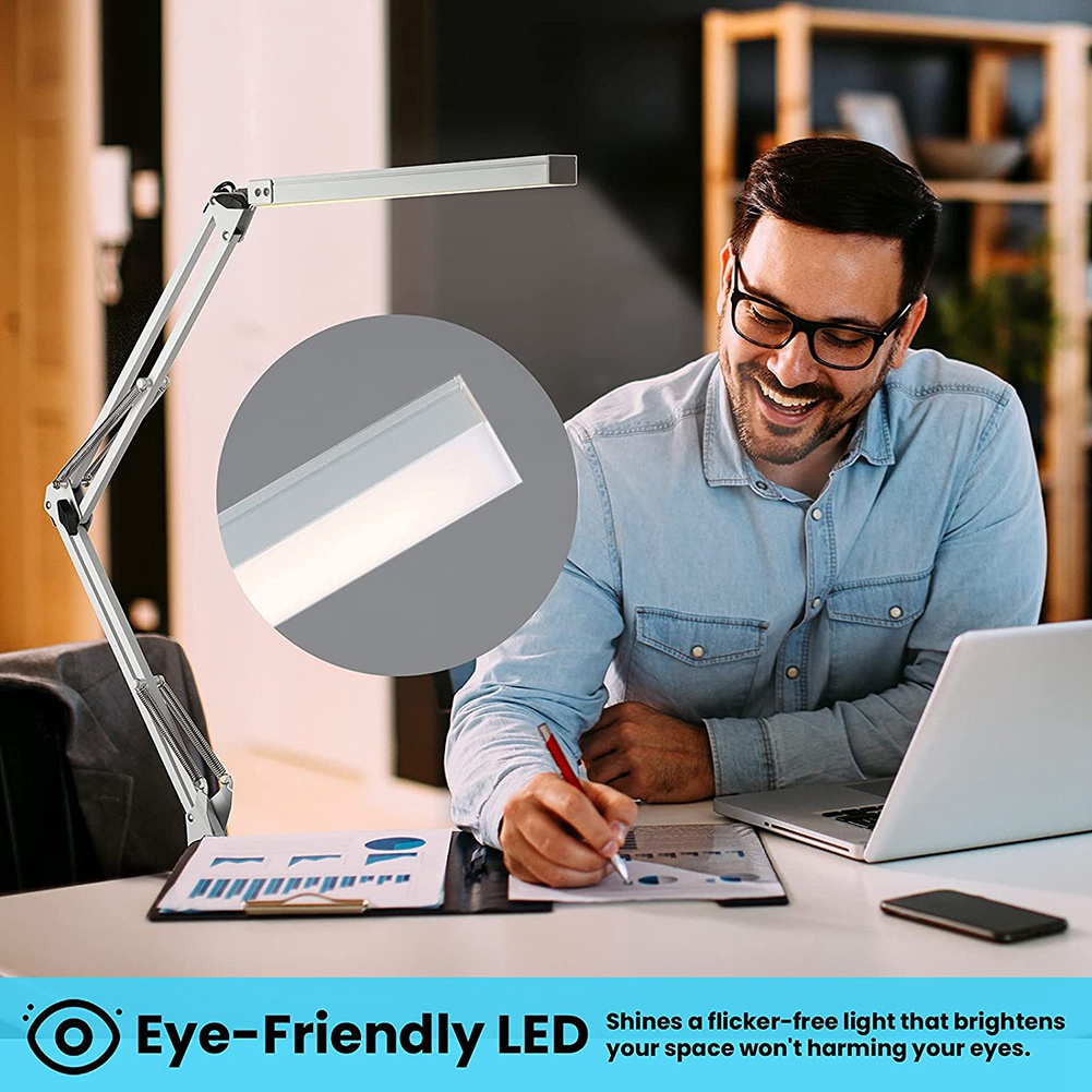 LED Desk Lamp with Clamp, 10W Swing Arm Desk Lamp, 3 Lighting Modes, Adjustable Table Lamp for Study, Drawing,Office. 