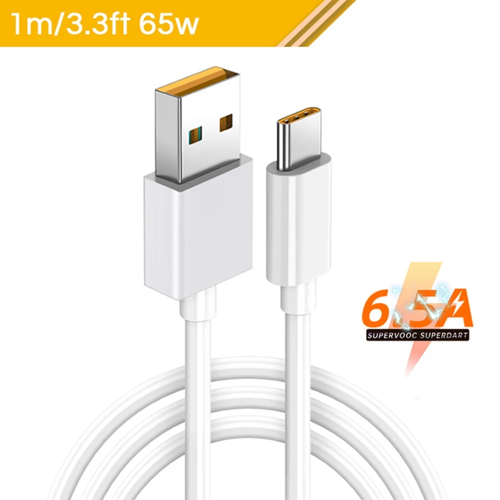 65W USB Type C Cable 6.5A Fast Charging Cable for OPPO Realme SuperVOOC 2.0 SuperDart USB C Data Cable for 0.5M/1M/1.5M/2M. 