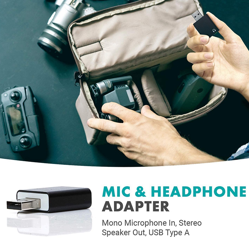3.5mm TRS Microphone to USB 2.0 Stereo Audio External Sound Card Adapter for PC and USB Input to 3.5mm TRS Headphone. 