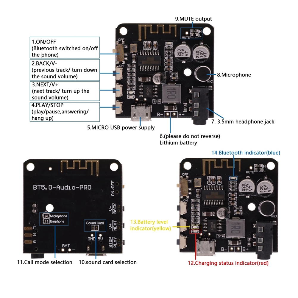 BT5.0 Audio Pro Receiver Car Lossless Audio Receiver with AUX Audio Cable MP3 Bluetooth Decoder Lossless Car Speaker Audio Amplifier Board Module. 