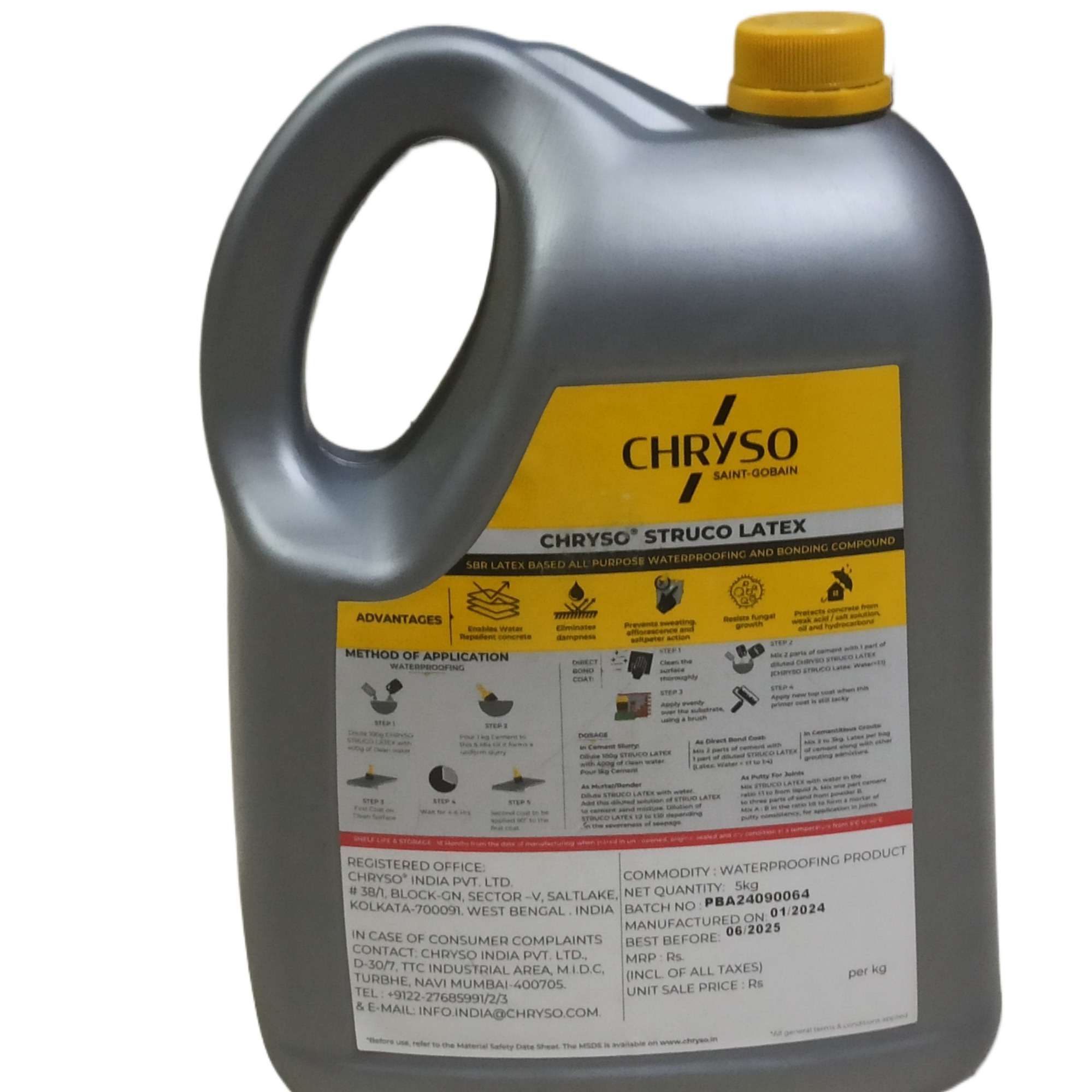 Construction chemical point seller center CHRYSO "STRUCO LATEX" SBR Latex Based All Purpose Waterproofing And Bonding Compound. 