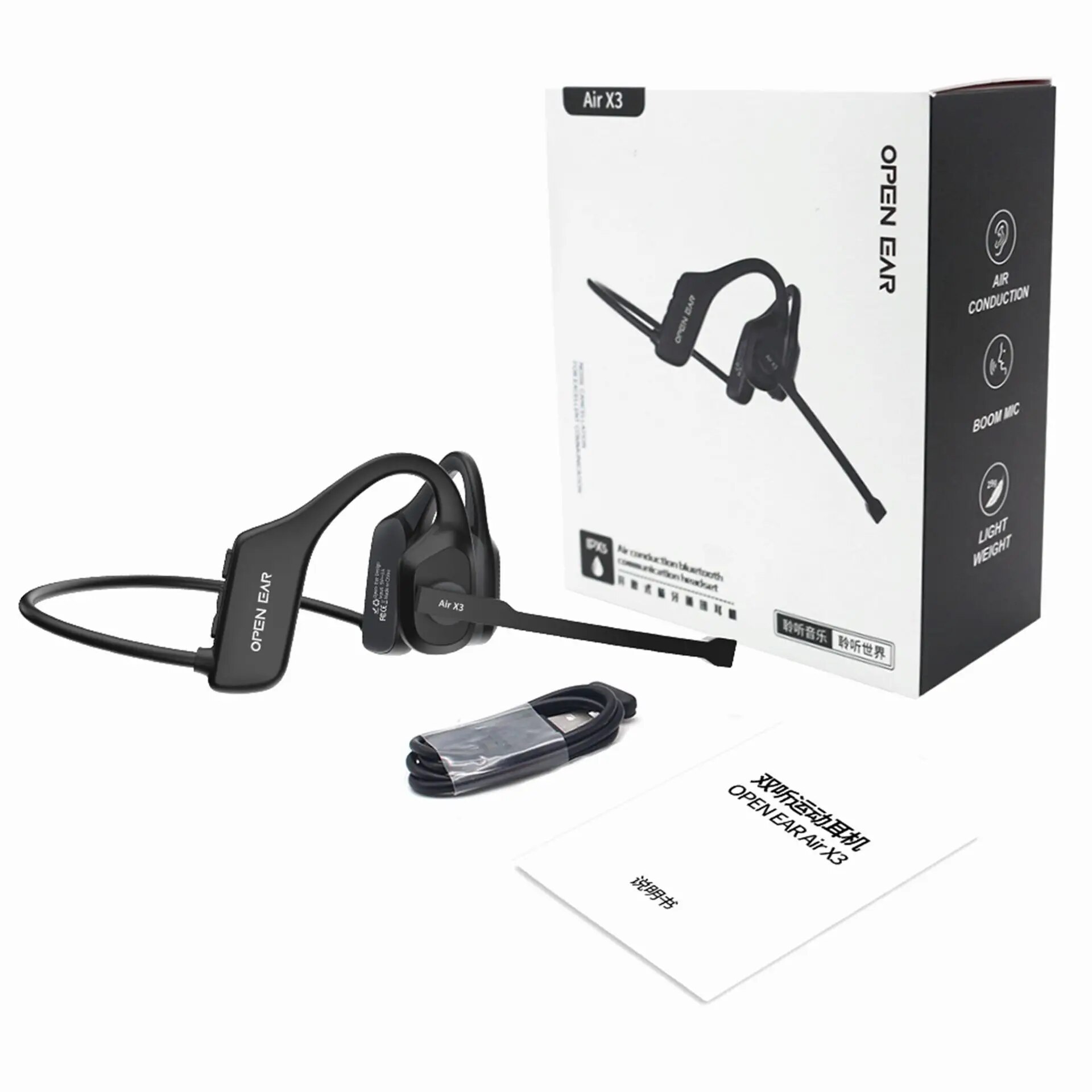 Open-Ear Headphones with Noise-Canceling Microphone Boom Bluetooth Wireless Headset for Office Commercial Use Work Learning Run. 