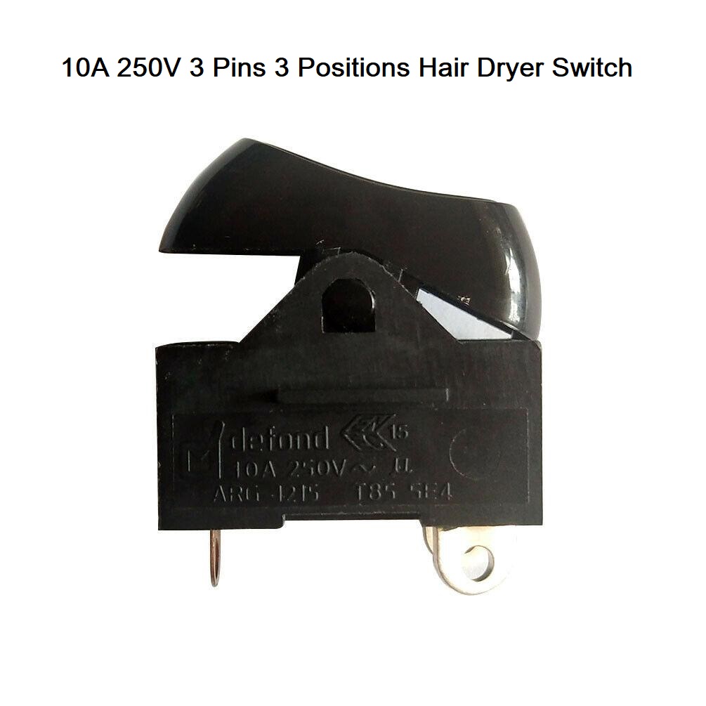 DEFO-ND ARG-1215 10A 250V 3 Pins 3 Positions Ha-ir Dry-er Switches Slow High Speed Switches 3 Position 3 Pin. 