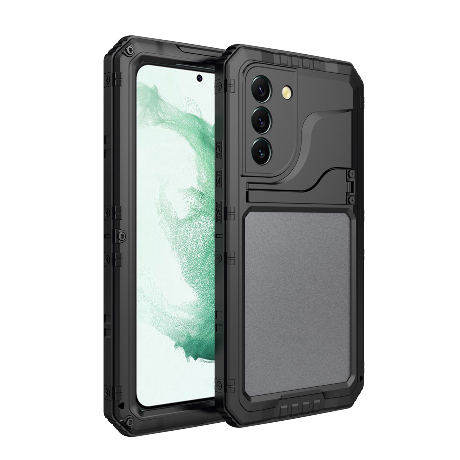 (COD)For Samsung Galaxy S22 5G Metal + Silicone Phone Case with Screen Protector