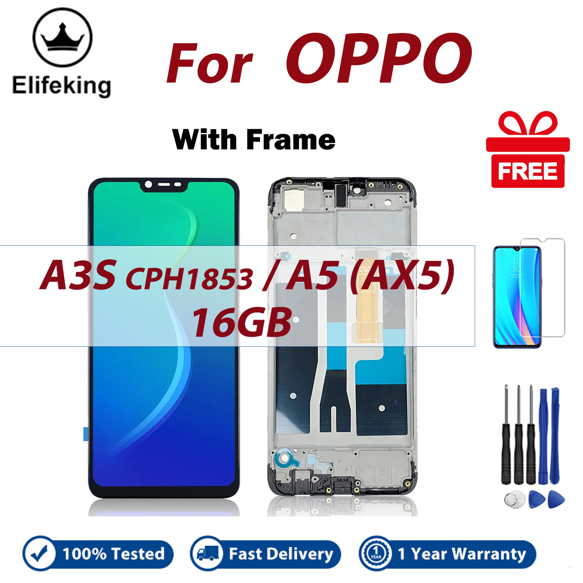 LCD With Frame For OPPO A3S CPH1853 A5 AX5 16GB Display Touch Screen Digitizer Assembly Replacement Parts. 