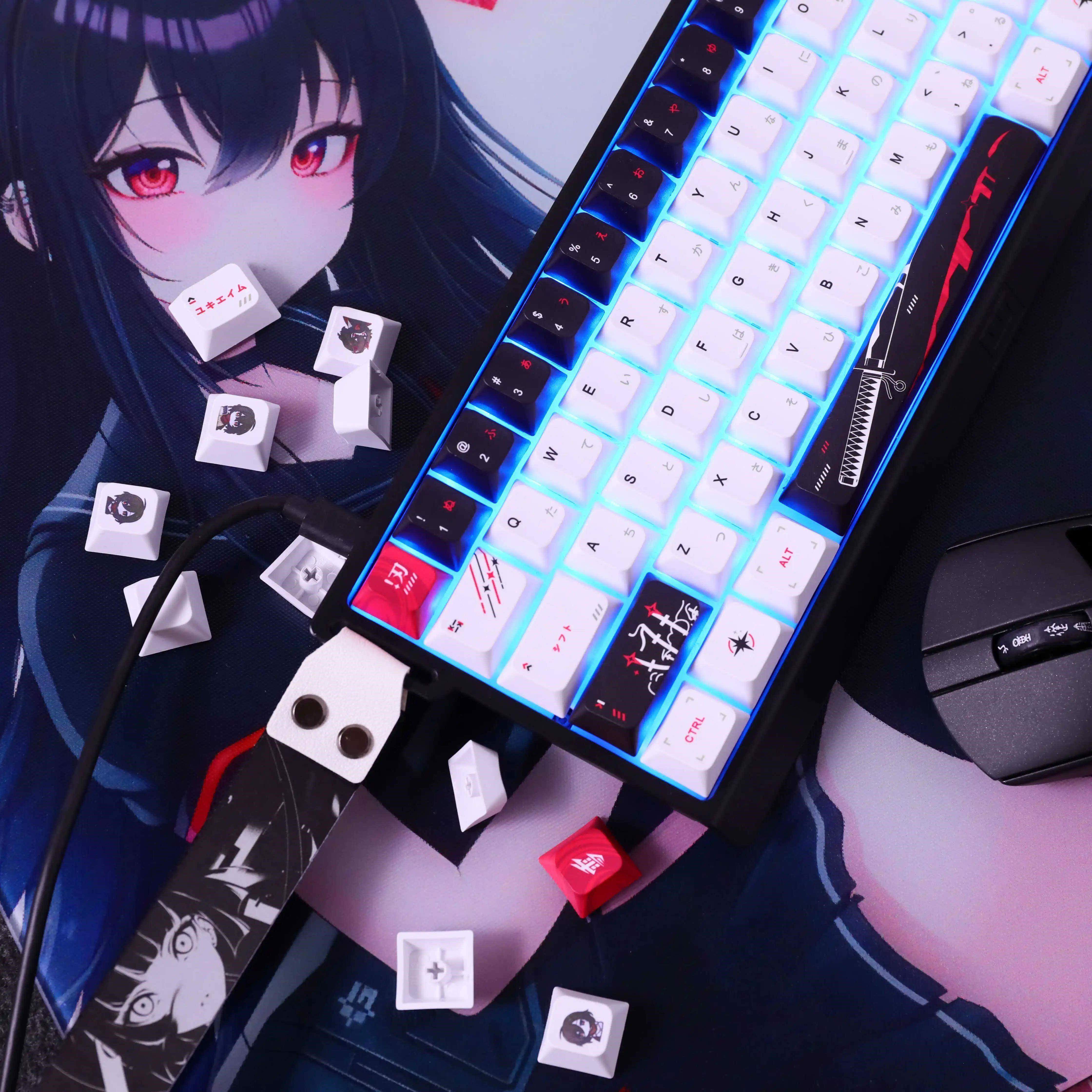 Yuki Aim Keycaps Set PBT Five-Sided Sublimation Anime Keyboard Caps Custom Cherry Profile Keycaps for Mechanical Keyboard Gift. 