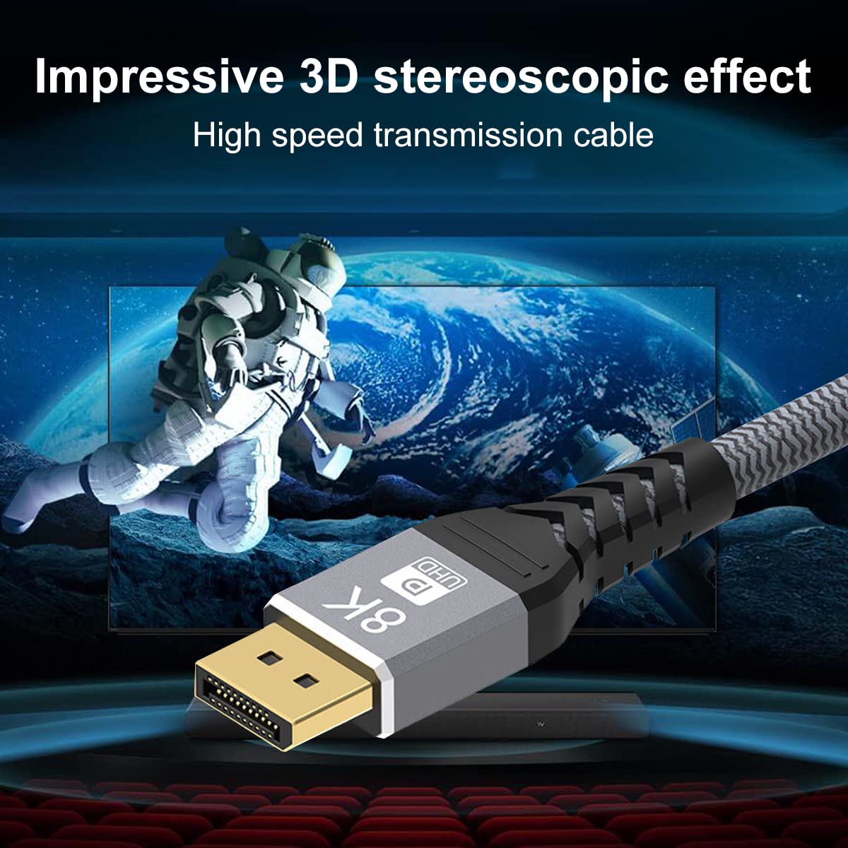 8K 60Hz DisplayPort Cable DP 1.4 4K 144Hz Display Port Displayport Cable 2K@240Hz for PC Laptop TV Projector Audio Video Cor. 