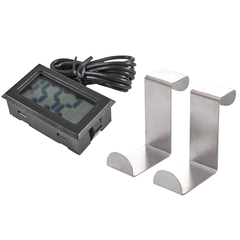1x LCD Refrigerator Freezer Refrigerator Digital Thermometer Temperature -50 - 110 Celsius & 2Pc Back Door Hook Stainless Steel Kitchen Cabinet Clothes Hanger