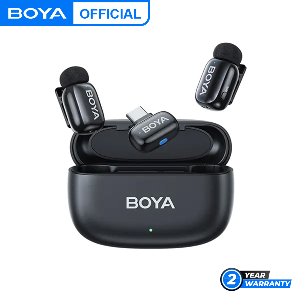 BOYA Mini-14 Wireless Microphone for Android - Black - MIC ≤ 5 g Thumb-Sized- Noise Cancellation & 3-Level Voice Changer - Studio-Quality Sound - 30-Hour Battery Life - Plug and Play, Auto Pairing