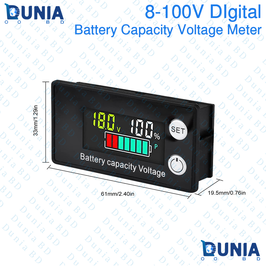 6133A Battery Monitor 8-100V Digital Battery Capacity and Percentage Voltage Level Switch Meter 12V 24V 48V LCD Display Marine RV Battery Power Indicator Panel. 