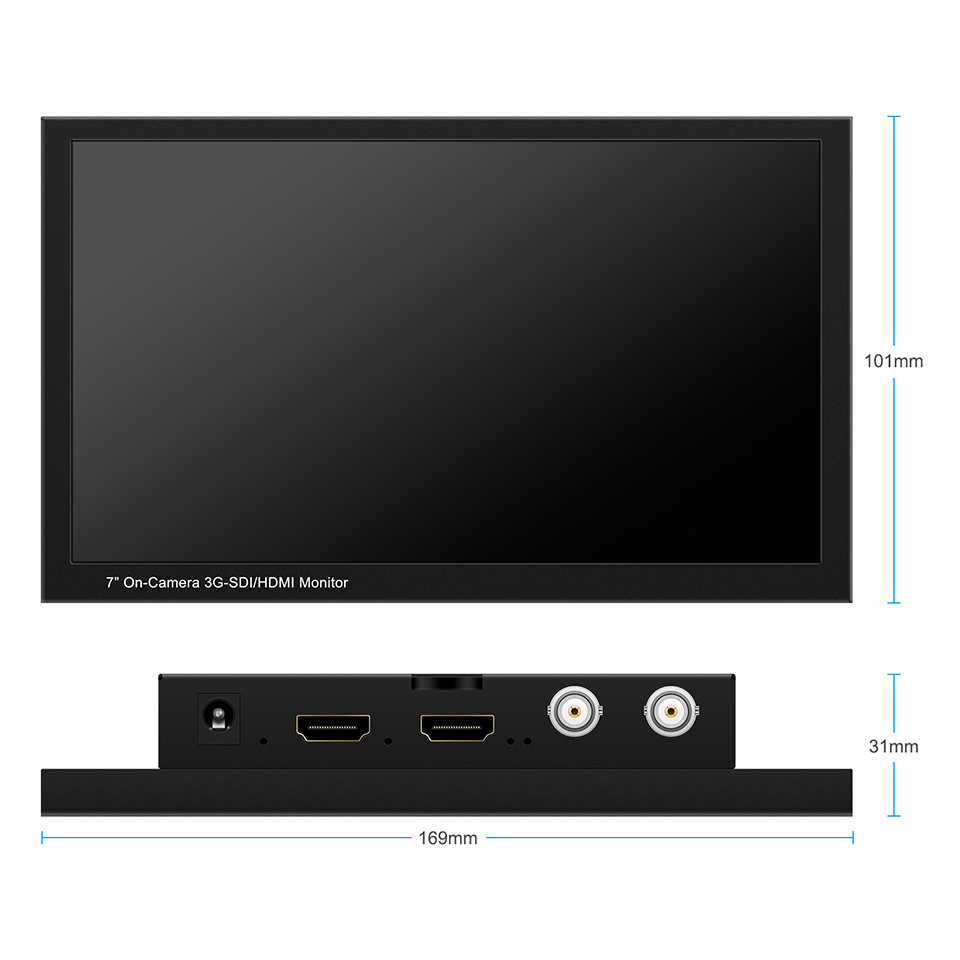 7 Inch Camera Video Monitor Screen Monitor 1920 x 108 HDMI SDI DC Input Output for DSLR Camcorder. 