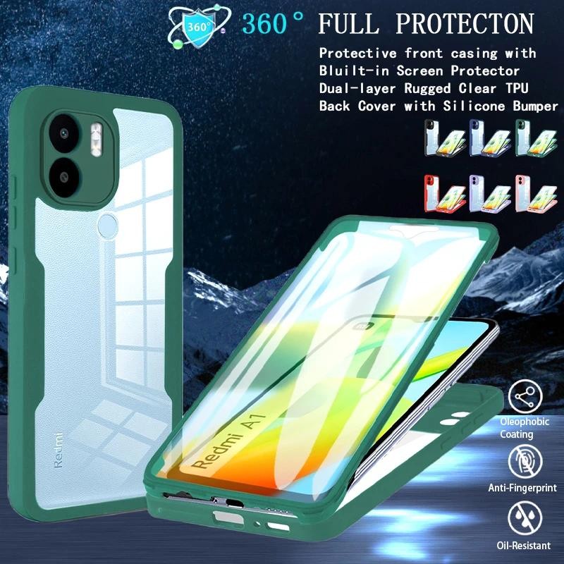 For Xiaomi Redmi A1 A2 Redmi A2 A 1 RedmiA1 1A 6.52 Transparent Protector Case With Mobile Phone Film Cover Double Protect Shield Full Cover Casing HP. 