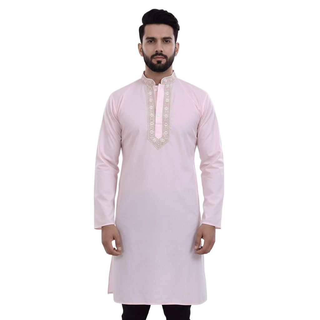 Baby Pink Color Cotton Panjabi for Men | Premium Soft Cotton Kurta | Comfortable & Breathable Ethnic Wear | Stylish Traditional Panjabi for Eid, Wedding, Party & Festive Occasion | Trendy Slim Fit Design | Elegant & Modern Look for Men