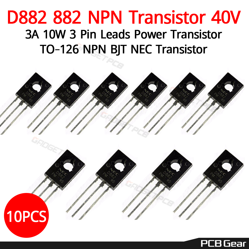 2SD882 2S-D882 D882 882 NPN Transistor 40V 3A 10W 3 Pin Leads Power Transistor TO-126 NPN Transistor