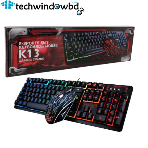 UrChoiceLtd K-13 Keyboard Mouse Combo Rainbow Backlit Multimedia Ergonomic Usb Gaming Keyboard + Wired 2400DPI 4 Buttons Optical LED Usb Gaming Mouse Sets + Gaming Mouse Pad 220*180*5mm Standard Size.