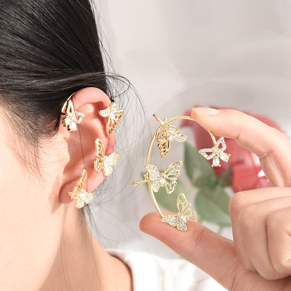 1 Pair Lady Ear Clip Nonfading Exquisite Shiny Rhinestone Butterflies