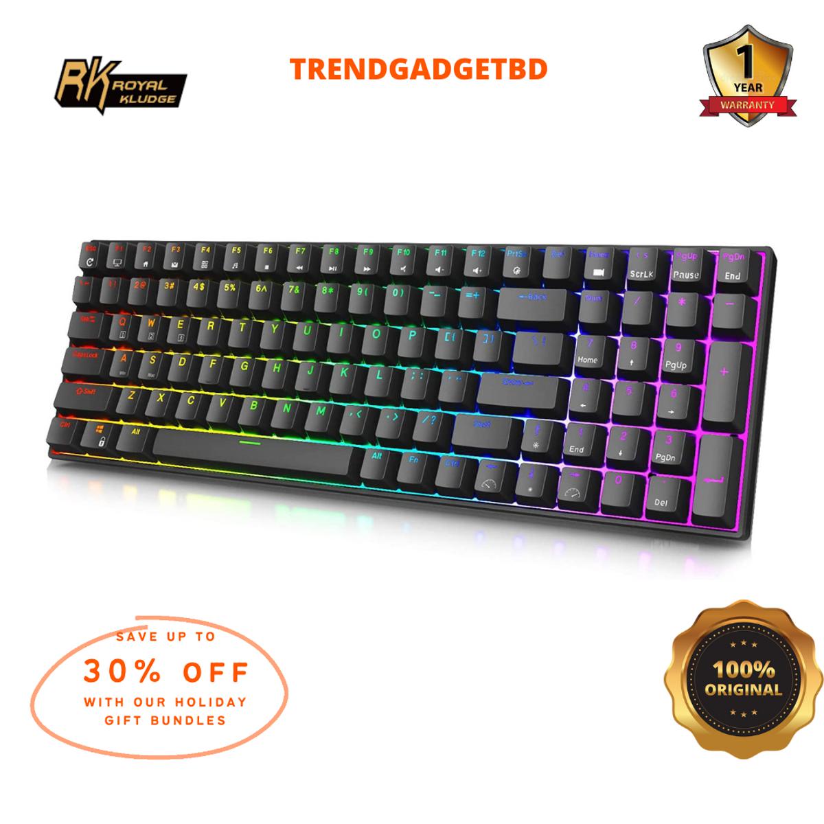 Royal Kludge RK100 Tri Mode Hotswappable Wireless Gaming Keyboard (SWITCH-BROWN,RED,BLUE) ll  plug and play with computer or xbox or console.