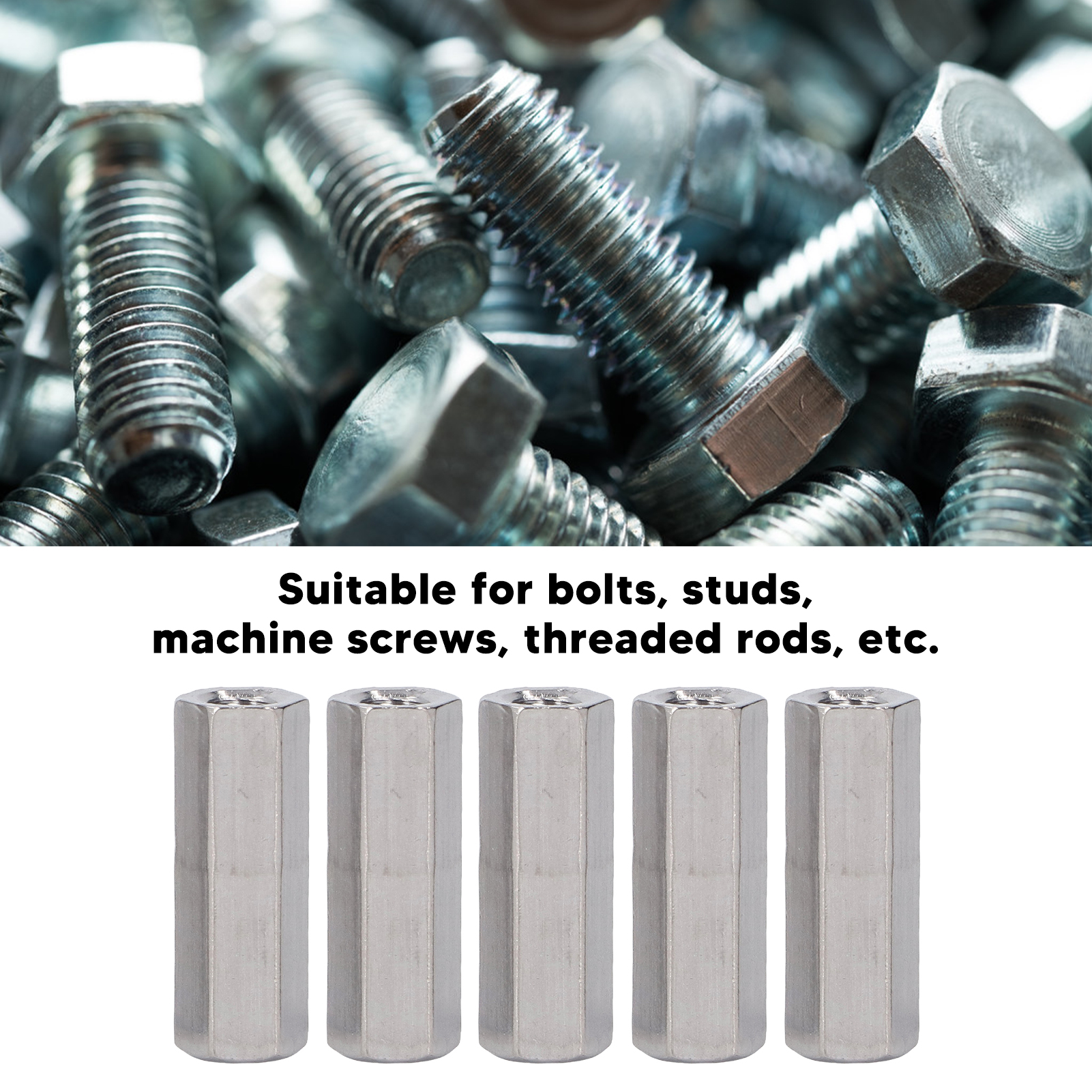 Hex Coupling Nut, Threaded Rod Connector Corrosion Resistance M6x1 for Machine Screws. 