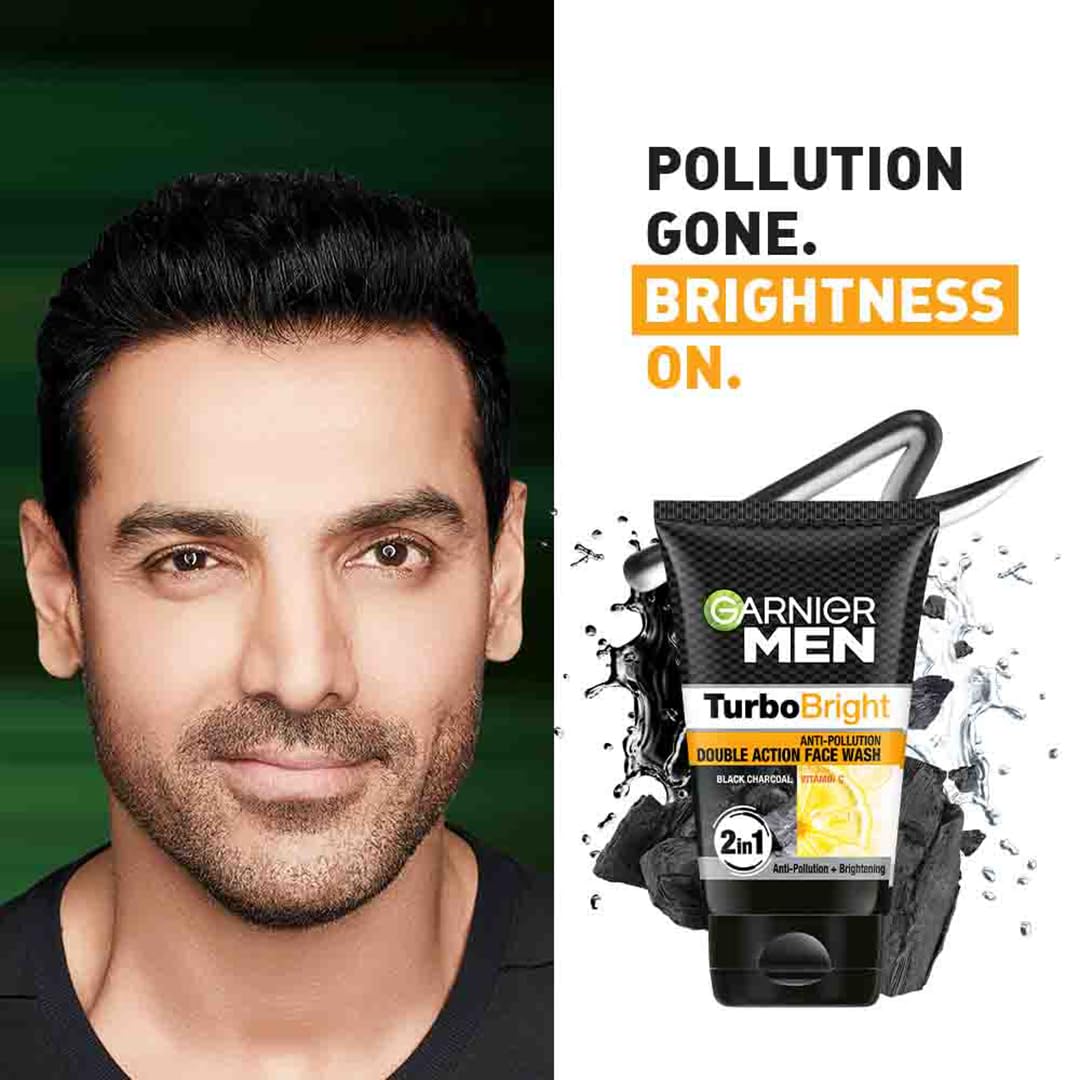 Garnier Men Turbo Bright Anti Pollution 2 In 1 Double Action Face Wash 100gm INDIAN. 