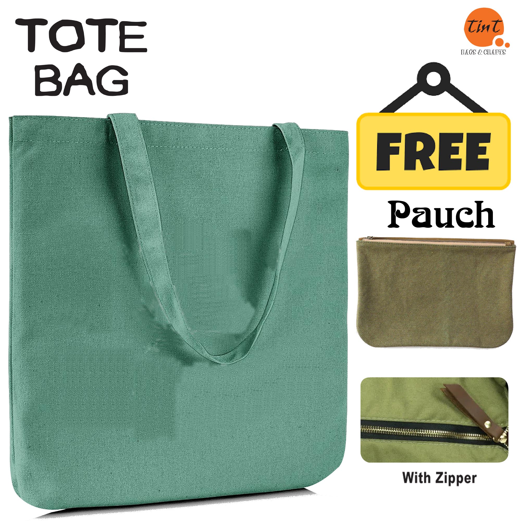 Canvas Tote Bag with free Mini Pouch Olive Green Color Shopping Bag