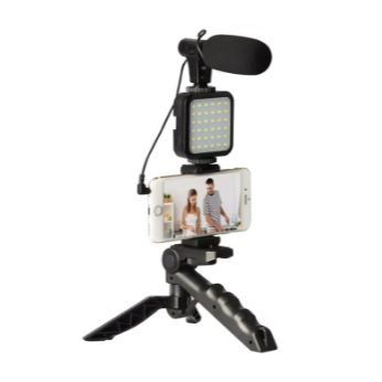 Exclusive AY-49 Phone Vlog Tripod Kit with Remote Control, Microphone, and LED Light. 