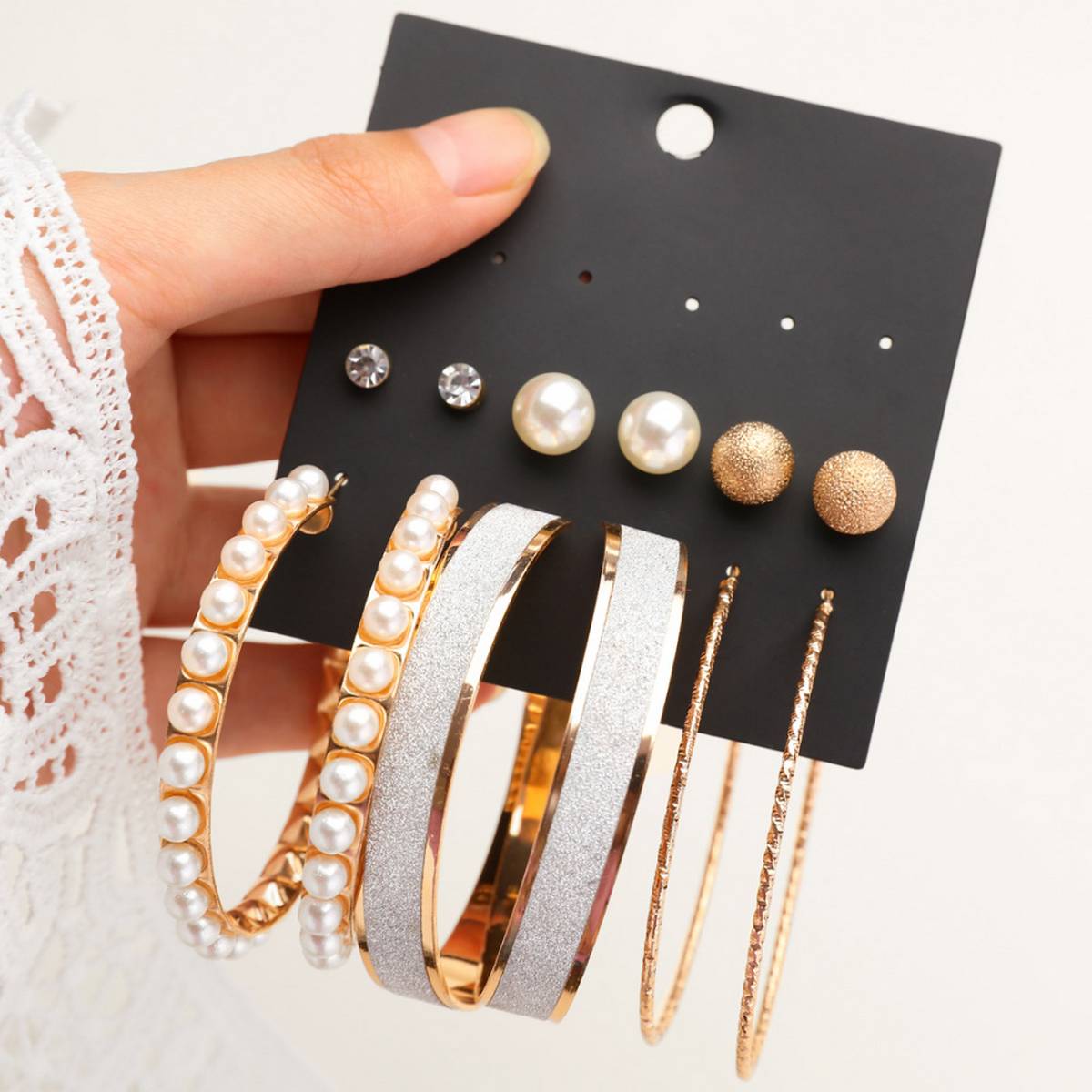 6 Pairs Stud Earrings set Big Circle 