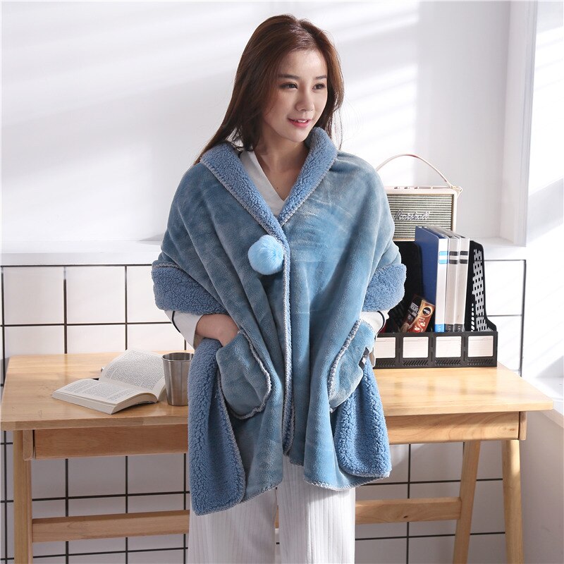 Multifunctional Lazy Shawl Blanket with Pockets for Men Kids and Women Warm Wearable Blankets Use Sofa Home Office. 