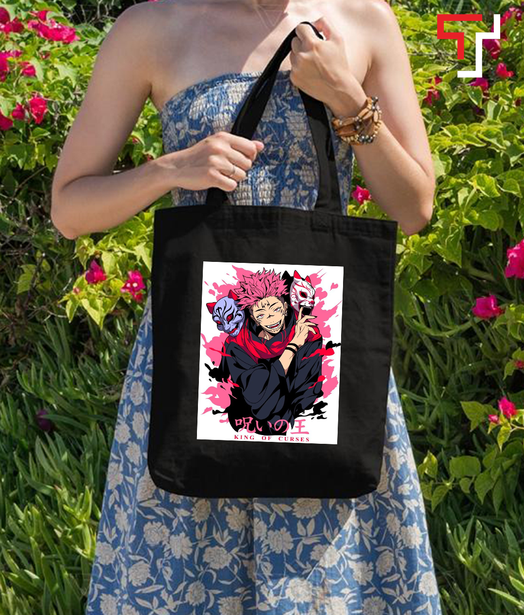 Customizely JJK ANIME design Printed Black and White Canvas Tote Bag with Zipper for Girls. 