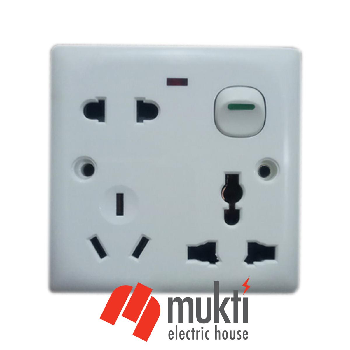 6 Pin Multi with Type I, 2 Pin and 3 Pin Combined Function Universal Socket with Switch 6Pin Multy