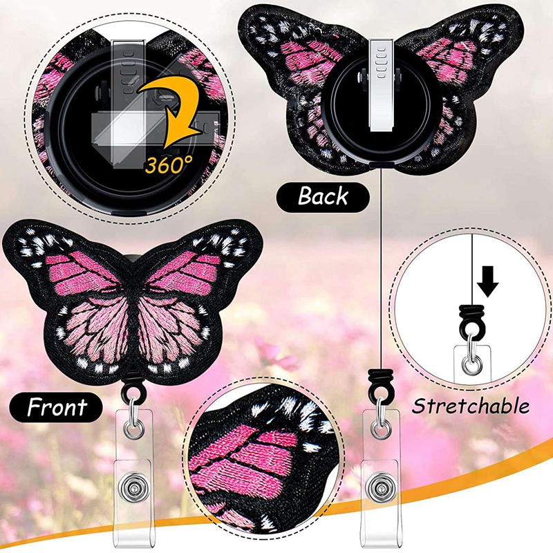 4PCS Butterfly Badge Reel Cute Badge Reel Retractable Nurse Badge Holder ID  Holder with Clips for Nurses, Teachers, Students, Volunteers :  : Stationery & Office Supplies