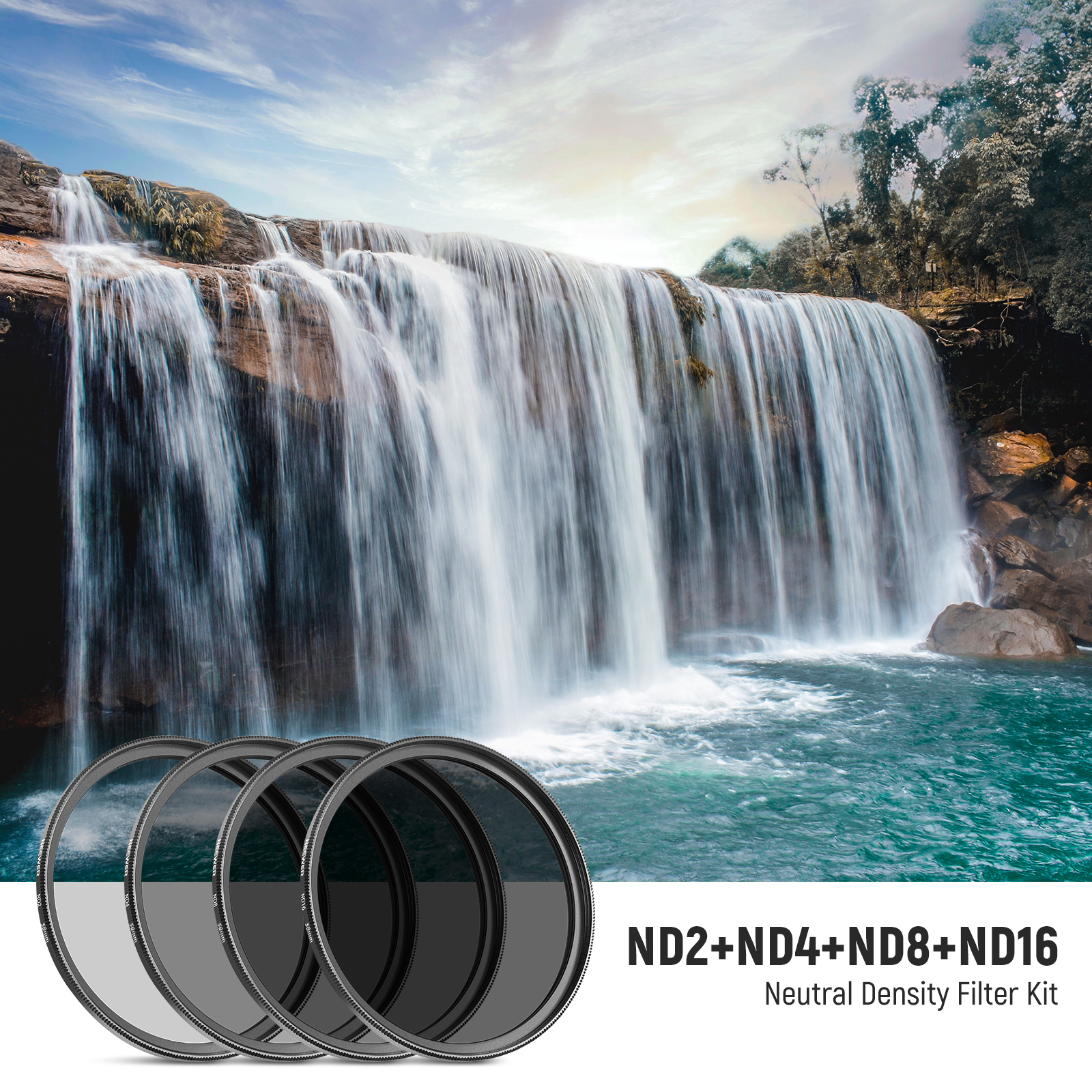 NEEWER ND Lens Filter Kit ND2 ND4 ND8 ND16 Filter Kit For Canon Nikon Sony Panasonic DSLR Cameras with 49mm Lens. 