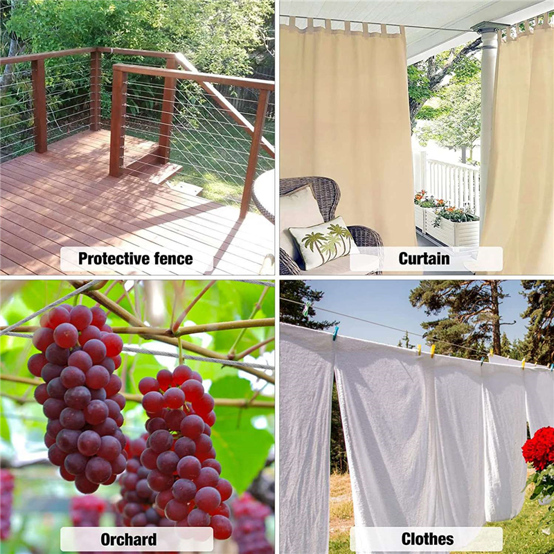 Stainless Steel String Light Hanging Kit Coated Wire Rope with Turnbuckles and Hooks for Deck Railing System Climbing Plants. 