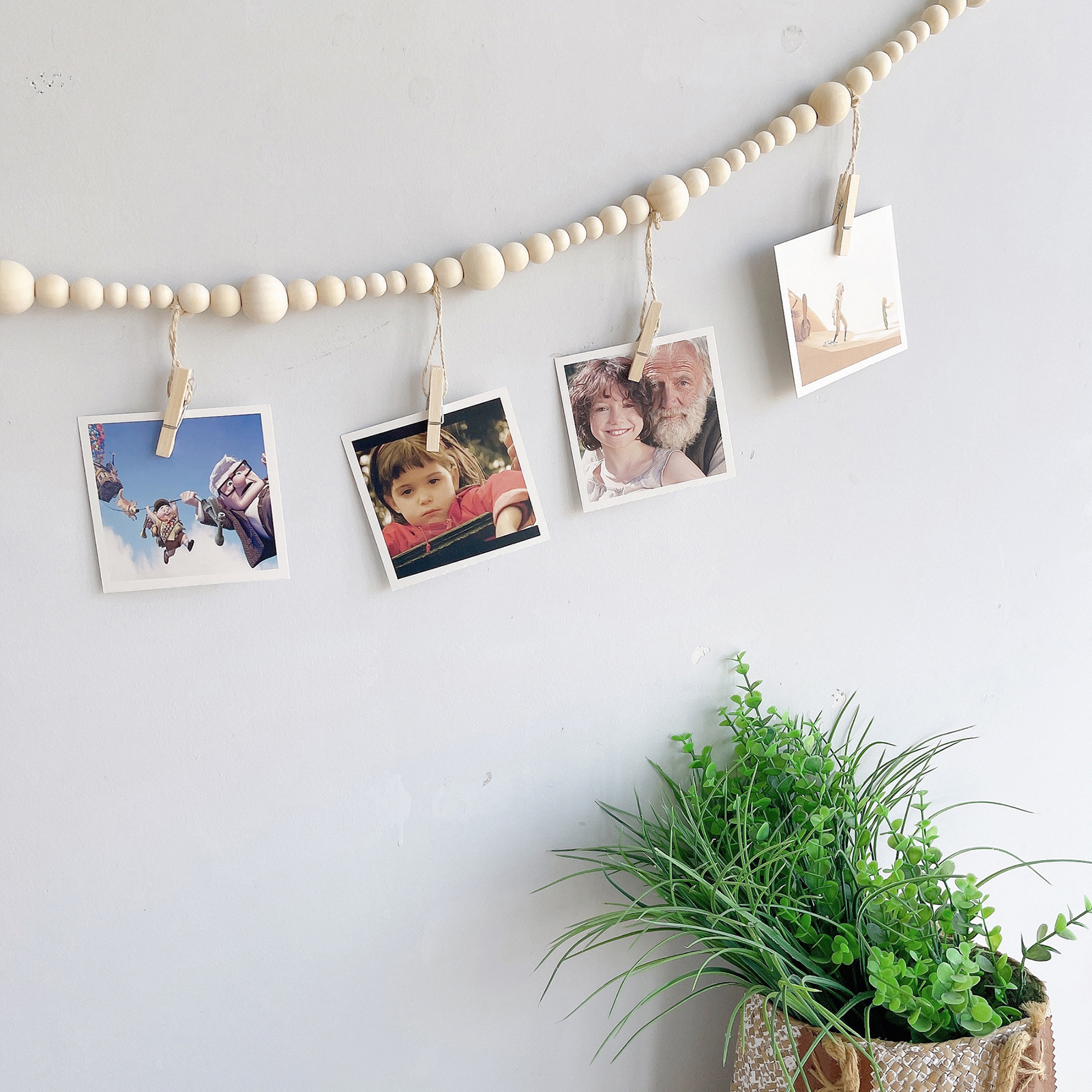 Photo Display Wall Decorations Boho Chic Wooden Bead Photo Display Personalize Home Decor with 2 Hanging Displays less Than Wall Decor with Clips. 