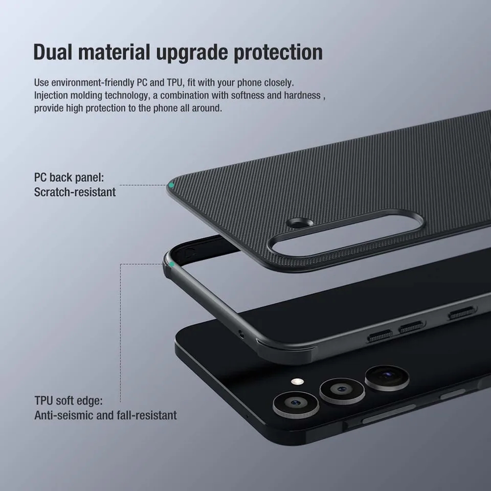 Nillkin ( For Samsung A55 5G ) Super Frosted Shield Pro Soft TPU Frame Hard PC Shell Shockproof Cover For Samsung Galaxy A55 5G Case - Black. 