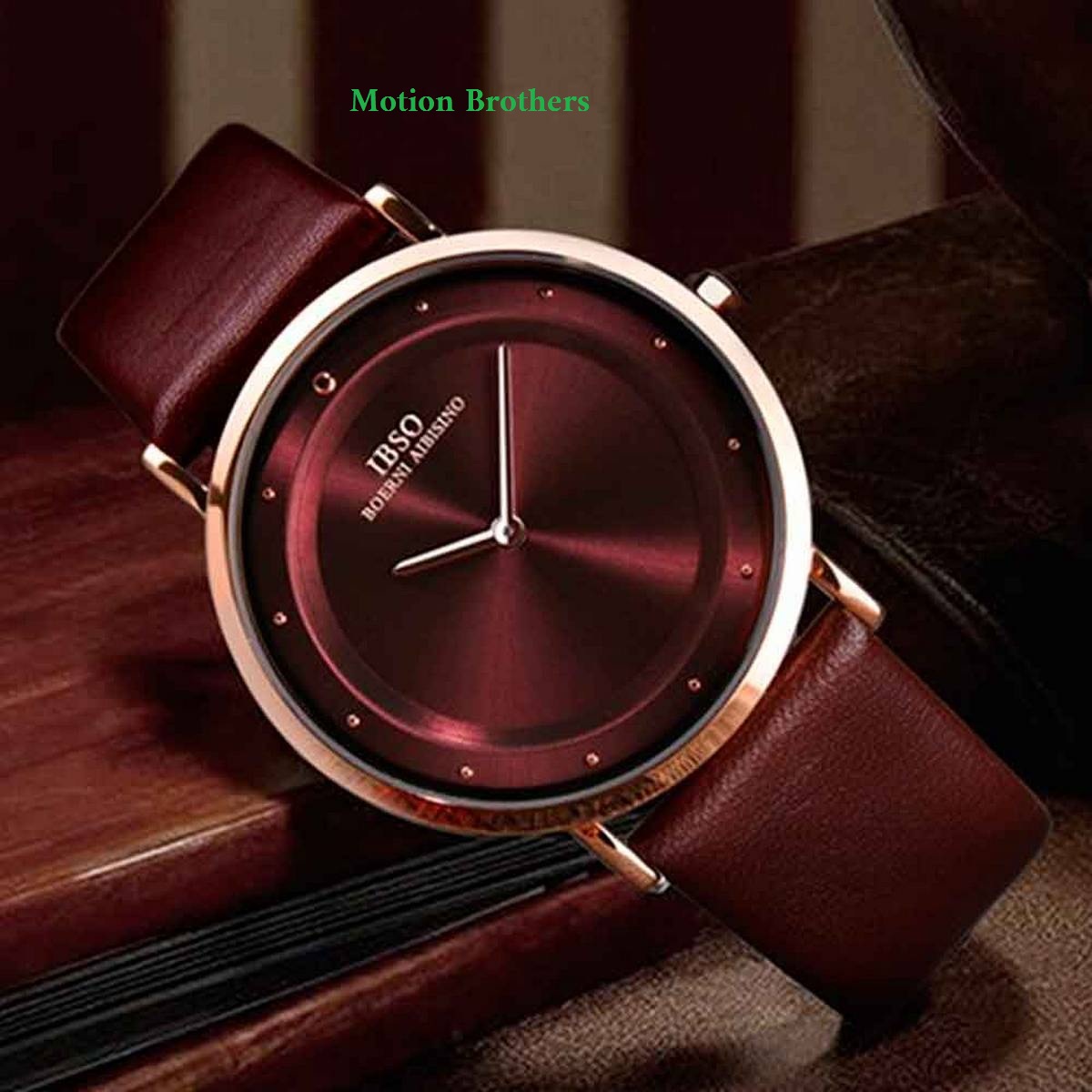 B5 BMHT NEW IBSSO Leather Analog Watch for Men Brown. 
