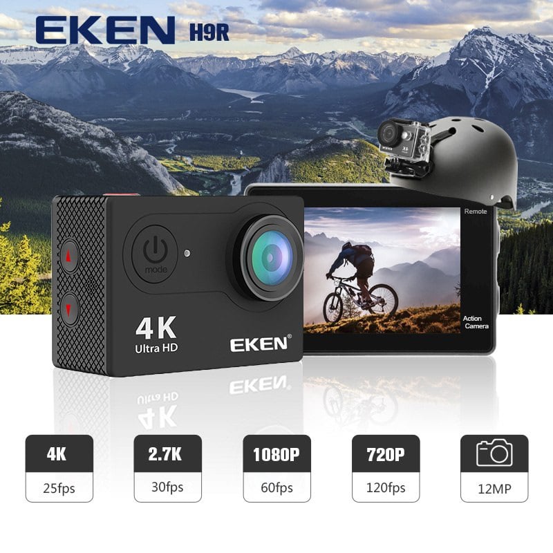 Dual Screen 2-inch TFT 4K Wifi 20MP Action Camera With Remote - Black With 2 Battery, Charger, Remote External Microphone. 