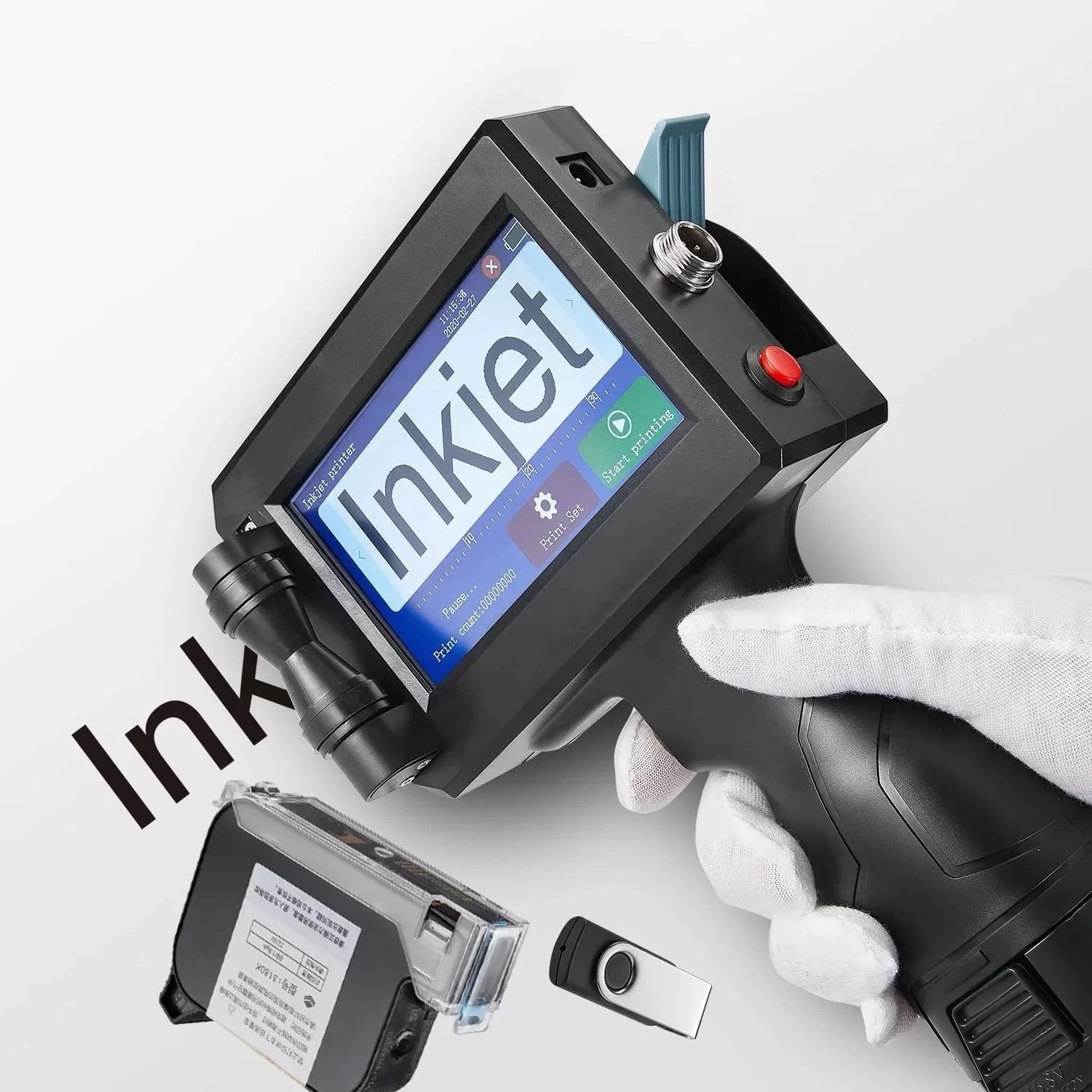 Handheld Inkjet Printer with Fast-Drying Ink Cartridge 4.3 Inch LED Touch Screen 2-12.7mm printing Text | QRCode | Barcode | Batch Number | Label | Image | Date Printer for Any Surface. 