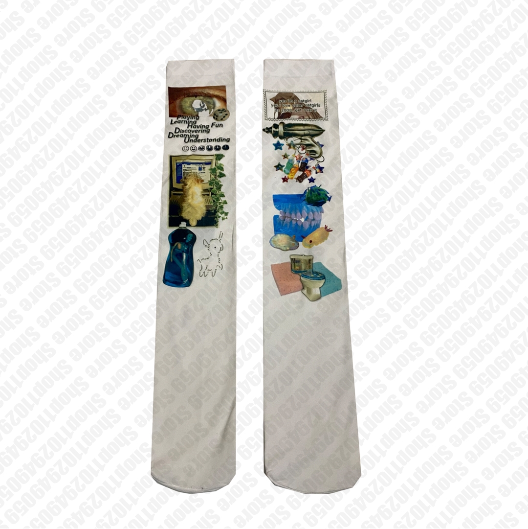 Y2K Style White Graffiti Letter Print Long Socks Harajuku Over Knee Thigh High Stockings Cosplay Cute Sock Kawaii 2000s Emo Girl