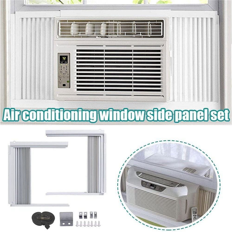 Window Air Conditioner Side Panels With Frame, Room AC Accordion Filler Curtain Kit Replacement Adjustable With Frame. 