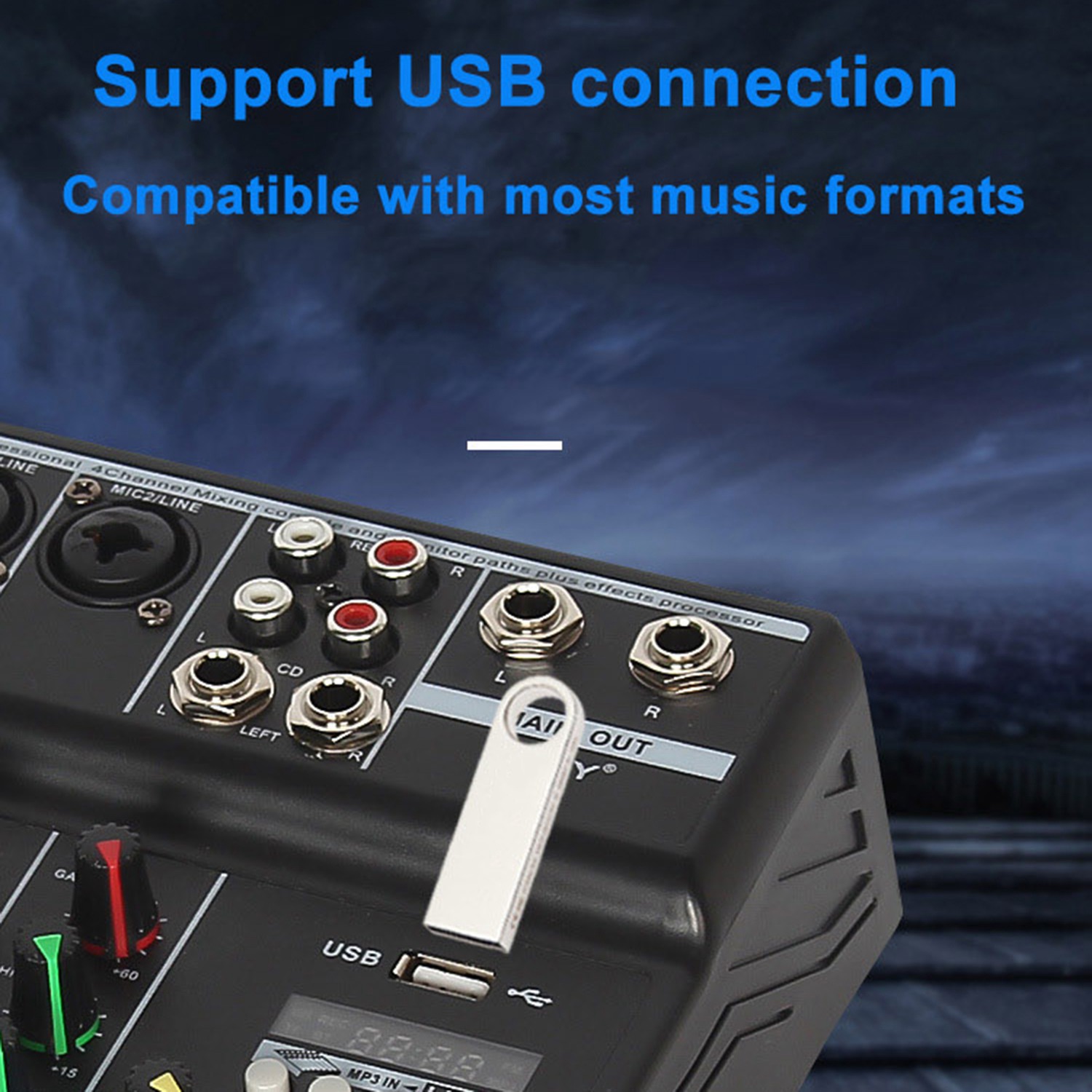 4 Channel Bluetooth Mixer Audio Mixing DJ Console with Reverb Effect. 