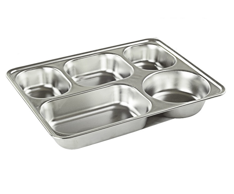Stainless Steel 5 Compartments Divided Plate - Ideal For Precision Dining - Rectangular Design For Gourmet Serving. 