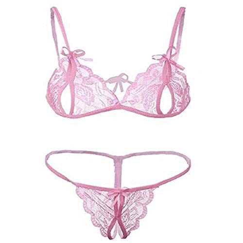 Matching Bra + Panty Set Sexy Lingerie Nightwear Pyjamas G String Cute Set  Seksi Baju 性感睡衣 制服诱惑 Pink BIG/PLUS Size (XL & Above