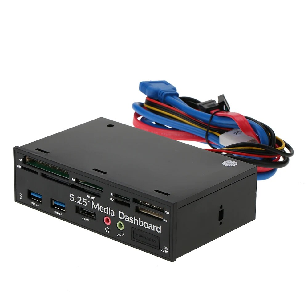 Multi-Function USB 3.0 Hub eSATA Port Internal Card Reader Dashboard Media Front Panel Audio for SD MS CF TF M2 MMC Memory Cards. 