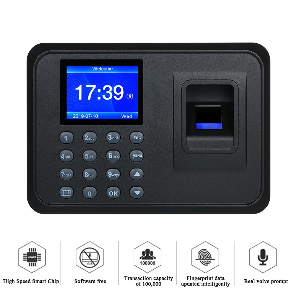 Migeet Biometric Fingerprint Attendance Machine Software-free 2.4" TFT LCD Display USB Employee Checking-in Reader Time Clock Recorder Spanish Version DC 5V/1A US Plug. 