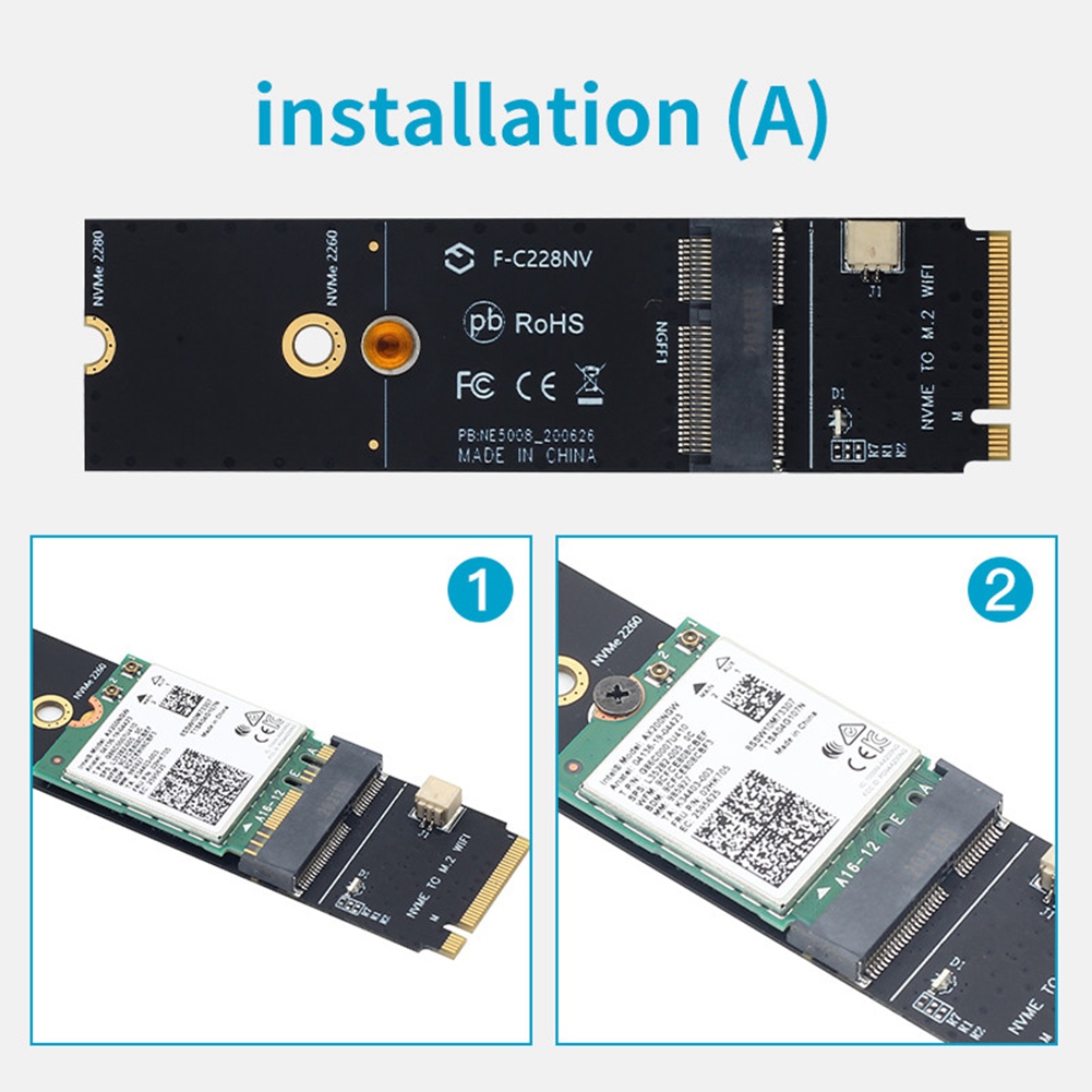 Wireless M.2 A+E Key Slot to M.2 M Key Wifi Bluetooth Adapter for AX200 9260 Bcm94352Z Card NVMe PCI Express SSD Port. 