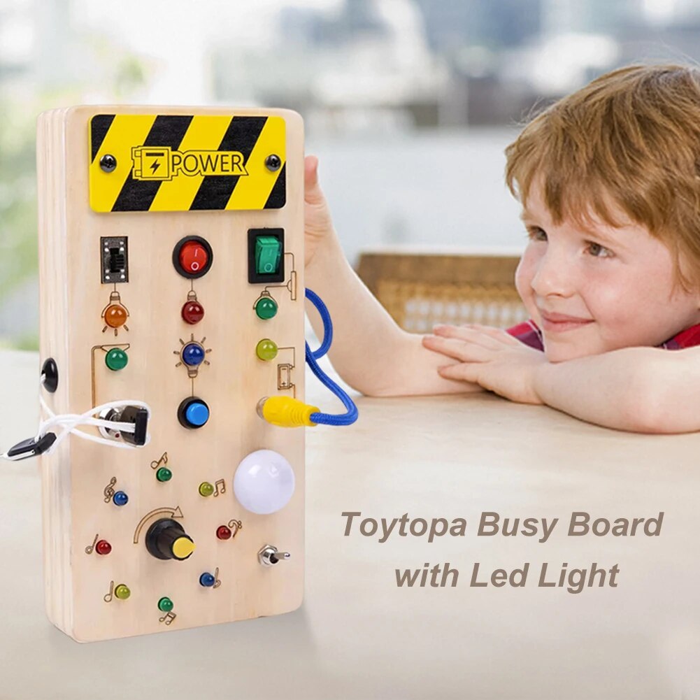 Montessori Busy Board Light Switch Toy Wooden Sensory Toys For Toddlers Activity Board Switch Box Buttons Wires Control Panel. 